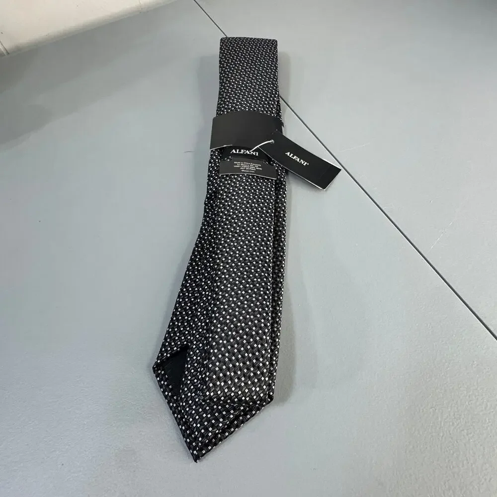 ALFANI ALFATECH Mens Necktie Mangin Mini Black Stain Resistant New